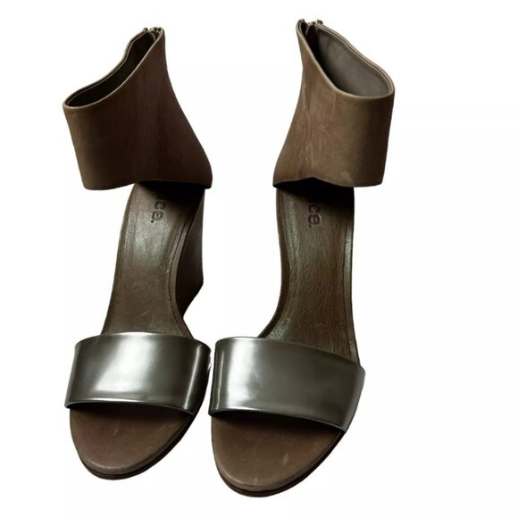 Vince. Women's ankle strap Heeled Wedges Taupe/Silver Leather - Picture 5 of 5